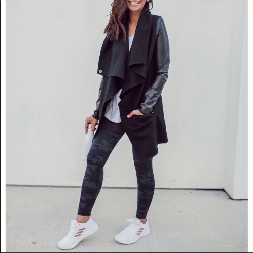 Spanx Faux Leather Drape Front Style Jacket